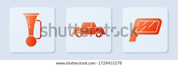 Set Car, Signal horn on vehicle and Car mirror.\
White square button.\
Vector