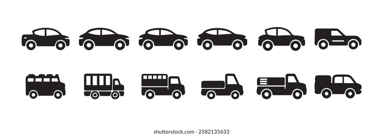 Set of car silhouette icon on white background