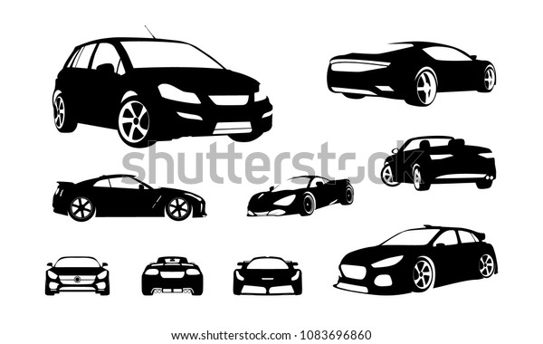 Set\
of Car silhouette vector, Sport Car silhouette\
vector