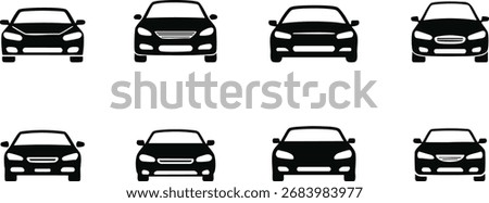 Set of Car Silhouettes Front View Icons automobile vehicle