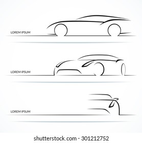 Set of car silhouettes. Hand drawn sports car outlines / contours isolated on white background. Vector illustration