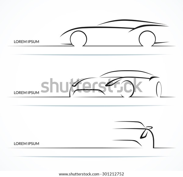 Set of\
car silhouettes. Hand drawn sports car outlines / contours isolated\
on white background. Vector\
illustration