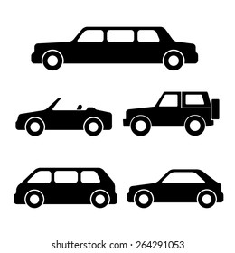 Set of car silhouettes isolated on white. Vector illustration