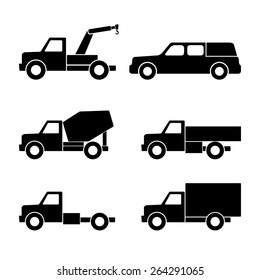 Set of car silhouettes isolated on white. Vector illustration