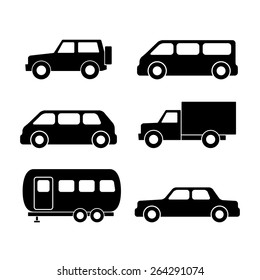 Set of car silhouettes isolated on white. Vector illustration