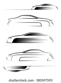 Set of car silhouettes. Side view. Vector illustration