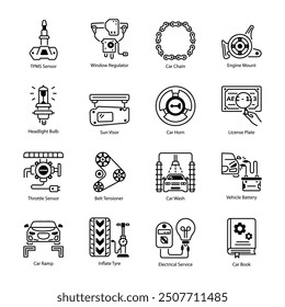 Set of Car Spare Parts Line Style Icons 

