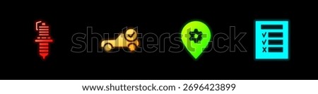 Set Car spark plug, Auto service check automotive, Location with car and inspection icon. Vector