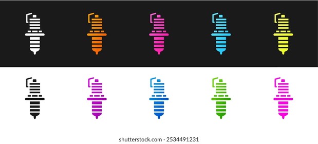 Set Car spark plug icon isolated on black and white background. Car electric candle.  Vector Illustration