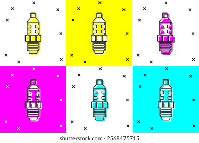 Set Car spark plug icon isolated on color background. Car electric candle.  Vector