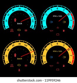 Set Of Car Speedometers For Racing Design. Vector Illustration