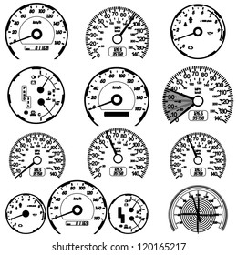 Set Of Car Speedometers For Racing Design. Vector Illustration