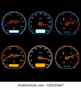 Set Of Car Speedometers For Racing Design. Vector Illustration