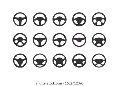 Set of car steering wheel silhouettes. Flat steering wheel icon. Isolated silhouette on a white background. Flat style