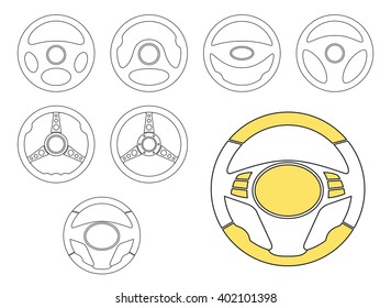 Set of car steering wheel vector icons thin line style. EPS8 vector illustration.