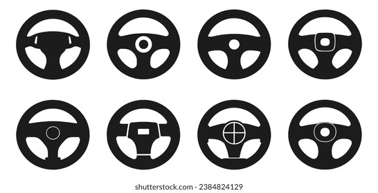 Set of car steering wheels icon, logo for apps website, flat vector illustration