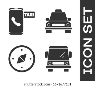 Set Car, Taxi call telephone service, Compass and Taxi car icon. Vector