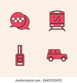 Set Car, Taxi call telephone service, Train and key with remote icon. Vector