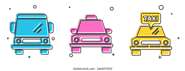 Set Car, Taxi car and Taxi car icon. Vector