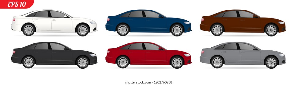 Set of car template for car branding and advertising. Isolated sedan on white background. Set of car template for car branding and advertising Realistic sedan vector model. Isolated sedan on white