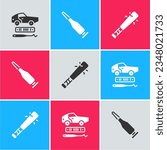 Set Car theft, Bullet and Baseball bat with nails icon. Vector