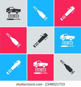 Ponga el robo de coche, el bate de bala y el bate de béisbol con el icono de las uñas. Vector
