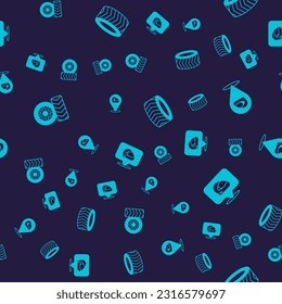 Set Car tire wheel, Racing helmet,  and  on seamless pattern. Vector