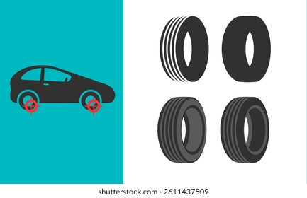Set of car tires icons for regular maintenance