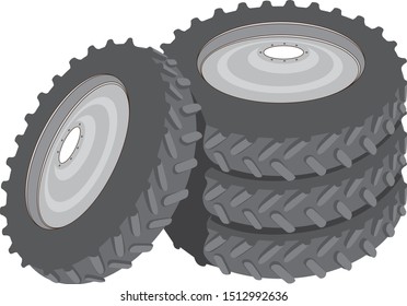 A set of car tires on a disk for a tractor, bus, truck, sweeper, special equipment, agricultural machinery.