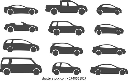 Set of car types on a white background