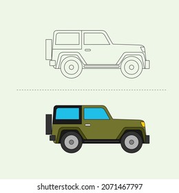 Set of Car Vector Design Illustration. Education Coloring book pages for kids.