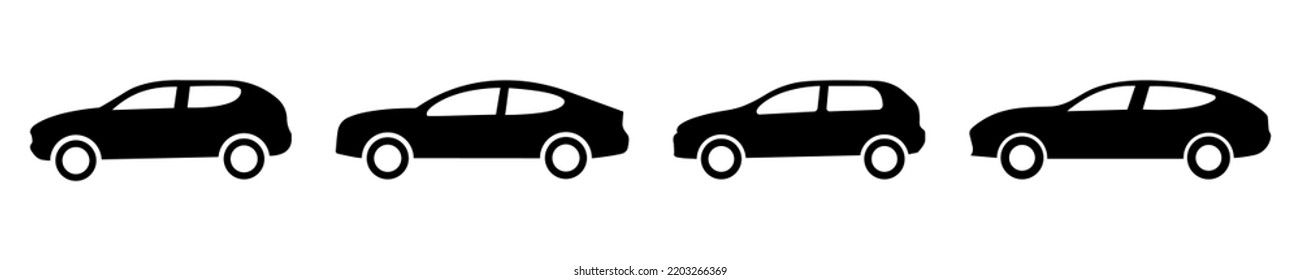 Set of car vector icons. Black silhouette with automobile. Vector 10 EPS.