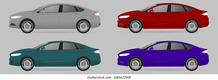 Set of car vector template on grey background. Business sedan isolated. All elements in groups on separate layers. The ability to easily change the color. Vector sedan illustration. Realistic car