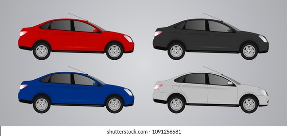 Set of car vector template on white background. Business sedan isolated. All layers and groups well organized for easy editing and recolor. car Vector sedan illustration. Realistic car model mock up. 