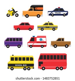 Set of car vehicles in shadow flat style isolated vector