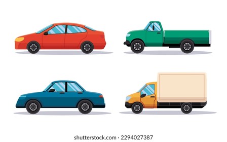 conjunto de vehículos de transporte de vehículos de automóvil en ilustración vectorial de estilo plano