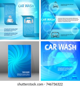 Set Car wash blue light background with icons design elements. Modern business presentation template for car-wash flyer. Abstract vector illustration eps 10 can be used for brochure layout, web banner