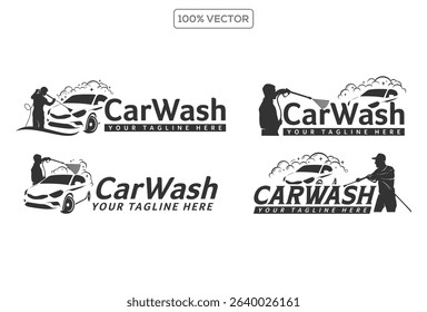 set of Car wash logo design template stock illustration