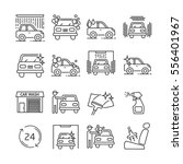 Set of car wash Related Vector Line Icons. Includes such Icons as car washing, polishing glass, vacuum cleaner,  wash products, wash device