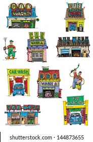 set of car washes - cartoon