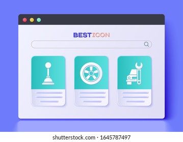 Set Car wheel, Gear shifter and Car service icon. Vector