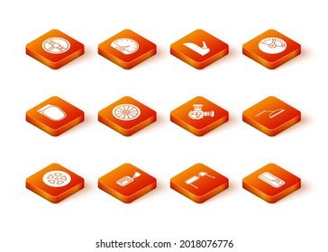 Set Car wheel, Gear shifter, mirror, Truck side, engine, door handle and Windscreen wiper icon. Vector