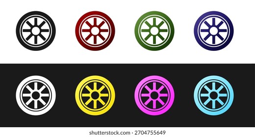Set Car wheel icon isolated on black and white background.  Vector