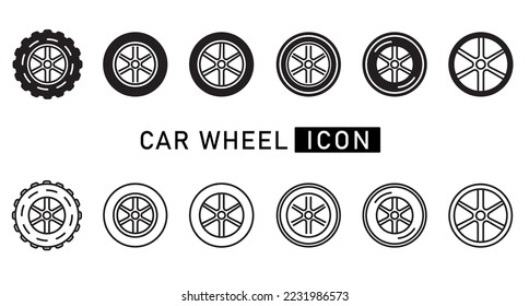 Juego de icono de la rueda del coche Tiro servicio Alloy llantas vectores fuera del icono de la carretera sobre fondo blanco. para diseño de aplicaciones web de banner de logotipo