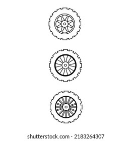 Juego de iconos de la rueda del coche en el estilo de línea. Ilustración del vector 