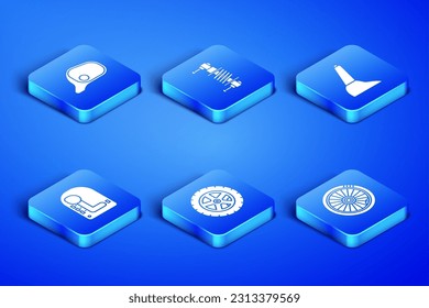 Set Car wheel, mirror, Gear shifter, Shock absorber and handbrake icon. Vector
