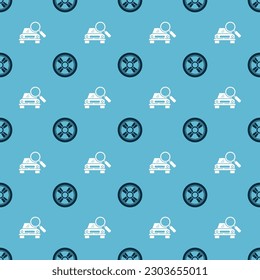 Set Car wheel and Car search on seamless pattern. Vector