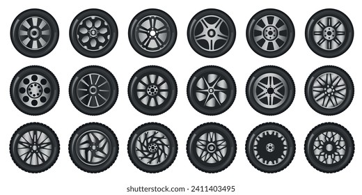 Set of car wheels on white background