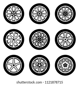 Set of car wheels. Rim and tyre