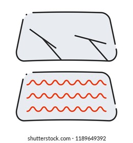 Set of car windshield icons. Wipers and heated glass. Vector illustration.